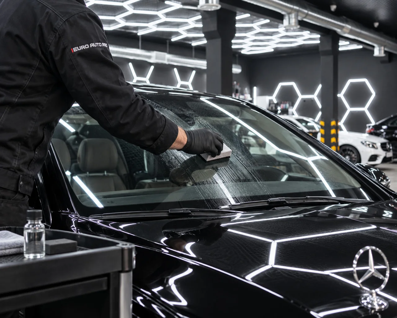 Обработка лобового стекла Mercedes водоотталкивающим составом
