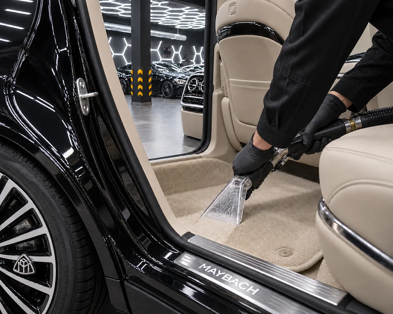 Экстракторная очистка коврового покрытия салона Maybach