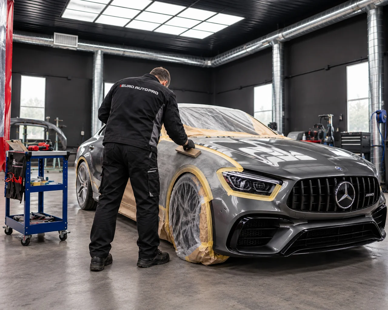 Подготовка крыла Mercedes к кузовным работам