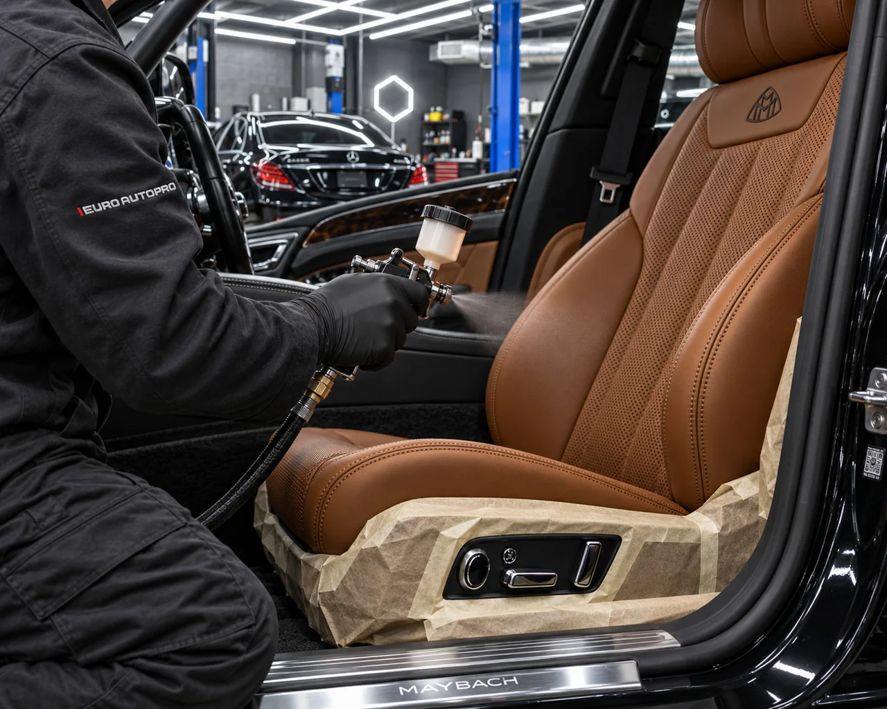 Восстановление цвета кожаного сиденья Maybach