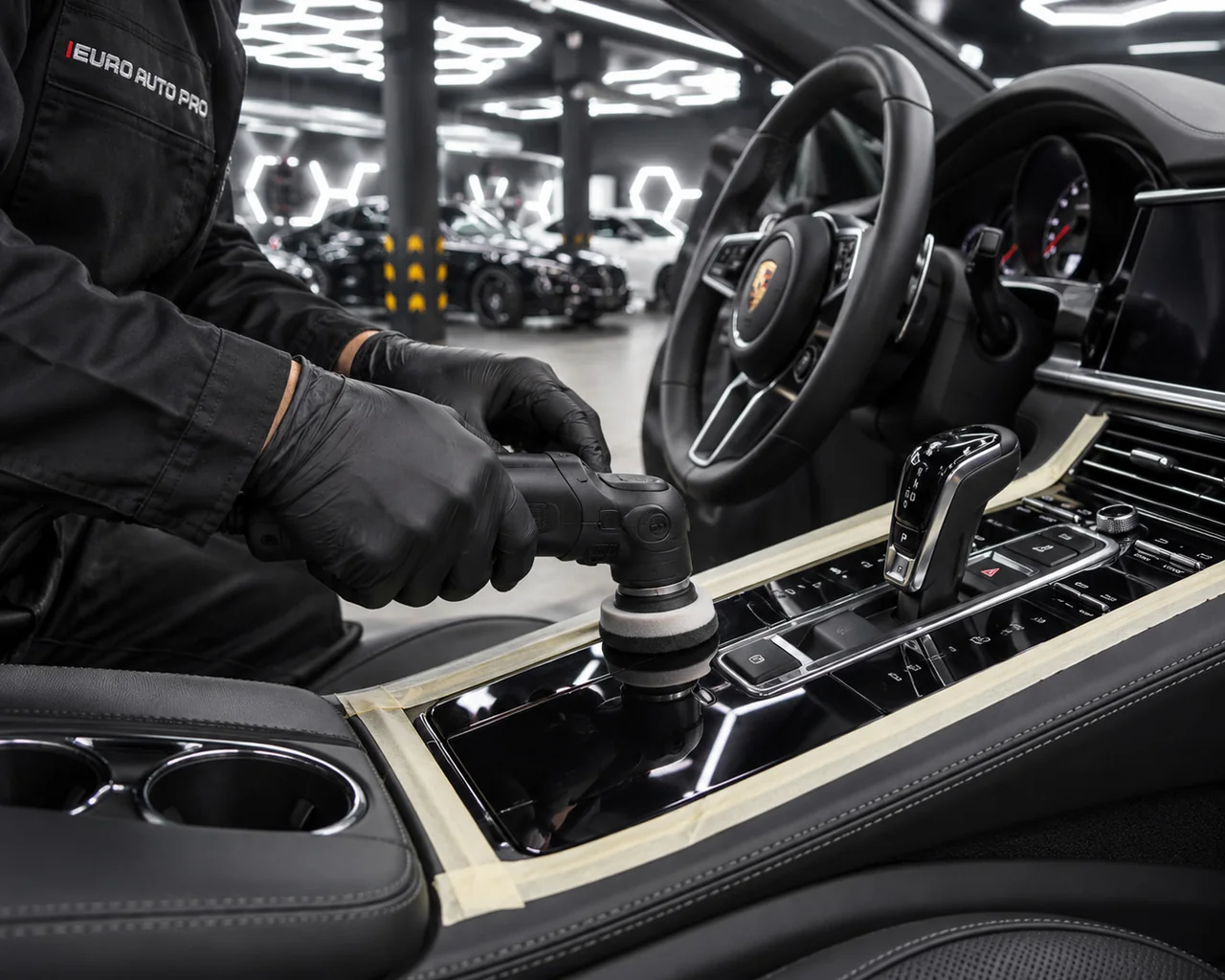 Полировка декоративной вставки центральной консоли Porsche