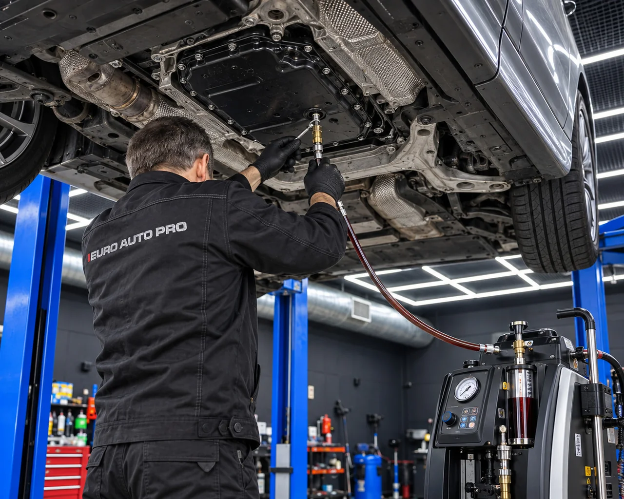 Обслуживание автоматической коробки передач автомобиля на подъёмнике