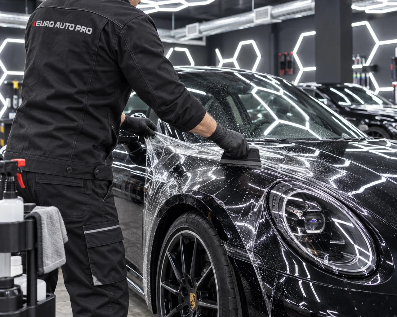 Установка прозрачной защитной плёнки на крыло Porsche